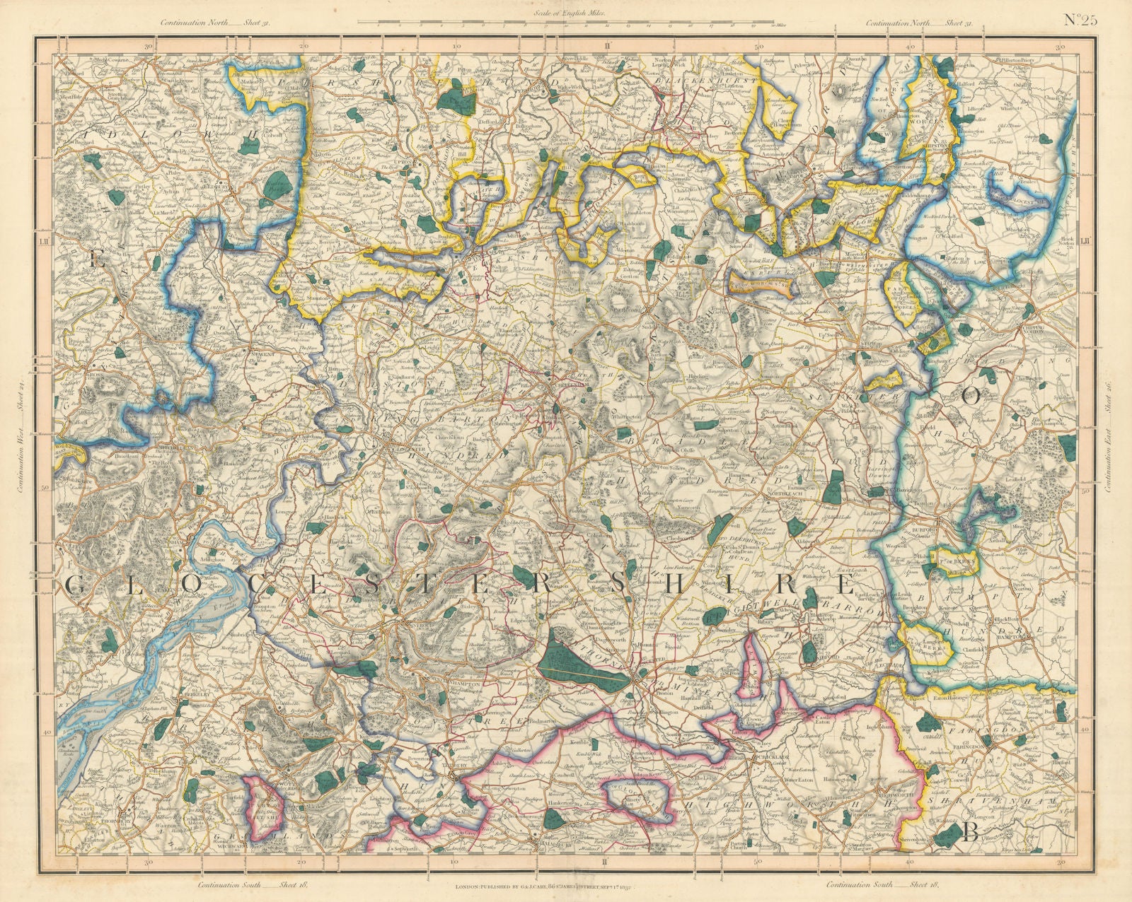 THE COTSWOLDS & SEVERN VALLEY. Gloucestershire & West Oxfordshire. CARY 1832 map